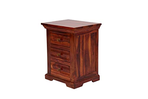 Image of Sheesham Wood Queen Size Bed with 4 Storage Box and 2 Bedside End Table for Home