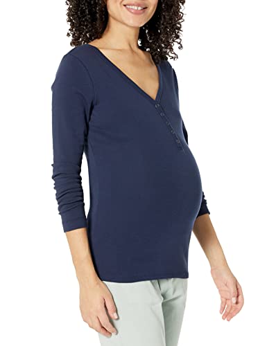 Amazon Essentials Women's Maternity Nursing Slim-Fit Henley Shirt, Navy, Medium #TOP12