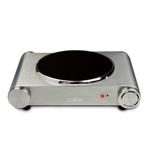 Salton Single Stainless Steel Infrared Portable Electric Cooktop with Large 7.4” Diameter Burner, Variable Tempertature Control and Indicator Light, Perfect for Entertaining, 1200 Watts (HP1502)