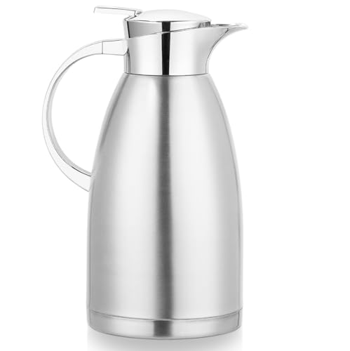 Cafetera de acero inoxidable de 2 l (70 oz) con aislamiento al vacío, jarra térmica con mango ergonómico para café, té y agua, mantiene las bebidas calientes y frías durante mucho tiempo, a prueba de