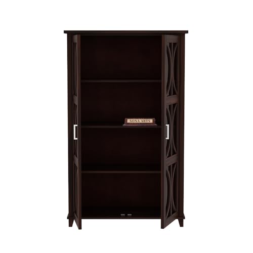 Image of SONA ART & CRAFTS Solid Sheesham Wood Crockery Cabinets with Glass Door | Wooden Showcase Almirah | Solid Wood Book Shelf for Home Crockery Unit for Kitchen Living Room (Walnut Finish)