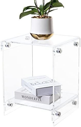 Sumerflos Acrylic Small Frame Side Table/End Table/Easy Assembly, Nightstand for Living Room Bedroom Home Decor- Clear