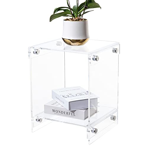 Sumerflos Acrylic Small Frame Side Table/End Table/Easy Assembly, Nightstand For Living Room Bedroom Home Decor- Clear #TOP17