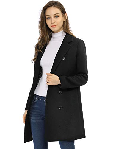 Allegra K Women's Winter Coat Elegant Notched Lapel Double Breasted Trench Coat X-Large Blacks #TOP3