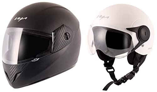 Image of Vega Cliff Black Helmet-L & Women's Atom Open Face White Helmet (Medium, White)
