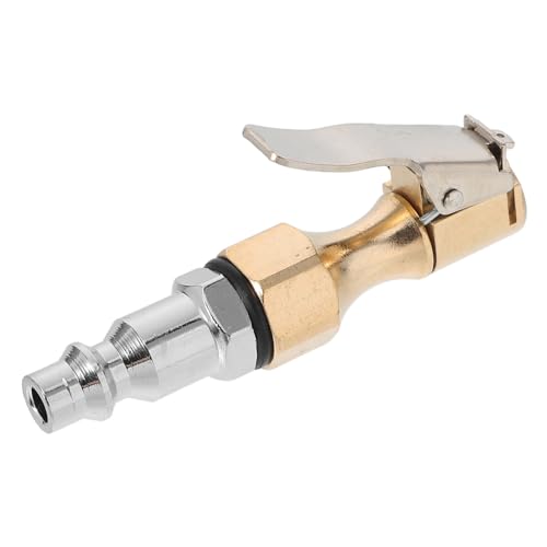 SOLUSTRE Heavy Duty Brass Air Chuck Adapter with Locking Clip for Tire Inflation American Threaded Air Nozzle for Pressure Gauges and Compressors for Car and Road