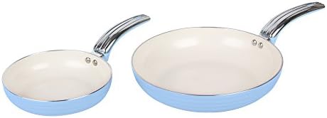 Swan SWPS2010BLN Retro Induction Frying Pan Set, Non Stick Ceramic Coating, Easy to Clean, Blue, 20 cm and 28 cm Fry Pans