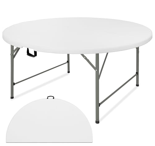 JALANCY 5 FT Round Folding Tables with Carrying Handle 60 inch Heavy Duty Portable Plastic Commercial Table Steel Legs for Party, Dining, Wedding, Events, Picnic Indoor, Outdoor (White,1 Pack)