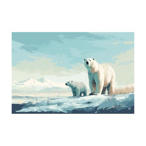 Cuadros de decoración para salón de oso polar y cachorro, lienzo nórdico azul de 40x60cm