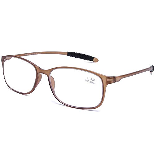 Blaulichtfilter Computer Lesebrille Matt Braun/Eckig Rahmen Flexibel Brille mit Stärke für Damen/Herren 1,0