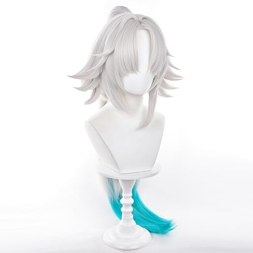 Image of Feixiao White Green Gradient Wigs Long Straight Wig with Bangs Adult COS Anime Game Cosplay Wigs Halloween,Christmas,Comic con,Game Show,Party