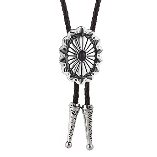 Bolo Cravate Homme cordon cuir avec pendentif pierre naturelle motif 3D