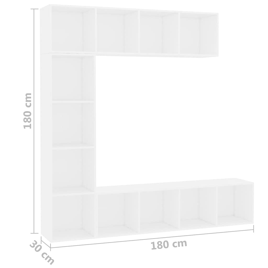 Set Mobili Libreria/Porta TV 3 pz Bianco 180x30x180 cm (74,5KG)