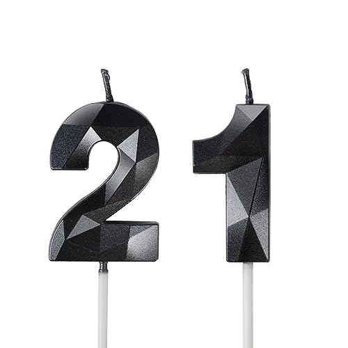 Yiran Velas de aniversário 21 anos preto, decorações para homens e mulheres, número 21 3D para bolo, top de vela preto, suprimentos para festas, casamentos e aniversários