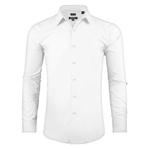 Men's Dress Shirt Slim Fit Long Sleeve Full Stretch Wrinkle-Resistant Business Casual Solid Button Down Shirts