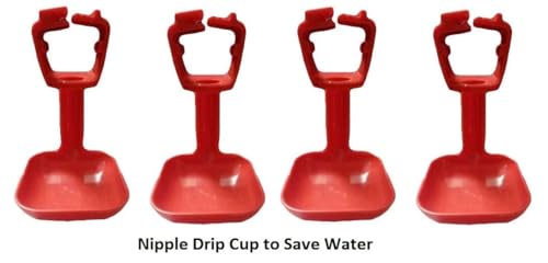 Image of Bethlehem 10 Pcs Chicken Cup, with 90 * Nipple Chicken Nipple Drinker Cups Waterer Hanging Cup Drinking Water Tool for Farm Poultry Fountains Nipple Drinkers with Base, Red Plastic, Set of 10