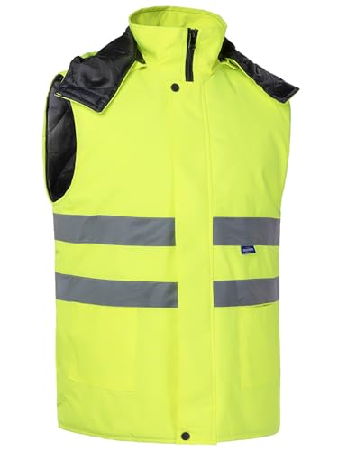 Oralidera Herren Hi Viz Bodywarmer Reflektierend Sicherheitsweste Winter Warme Arbeitsweste Funktionsweste mit Kapuze, Grün, L