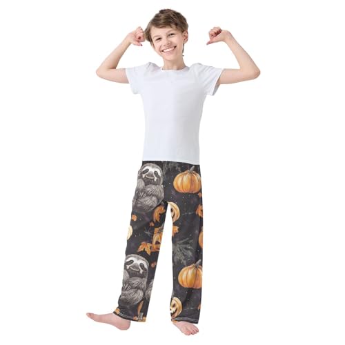 Sloth Pumpkin Boys Long Pants Soft Trousers Elastic Waist Kids Lounge Bottoms with Pockets S-XL2