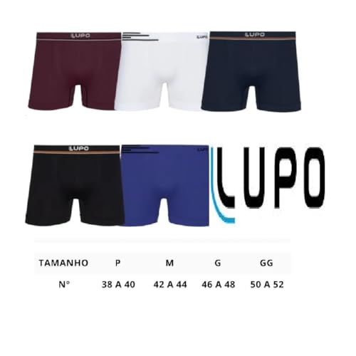 Kit Com 3 ou 5 Cuecas Boxer Lupo Microfribra Sem Costura Adulto Box Masculina 436 (BR, Alfa, P, Regu