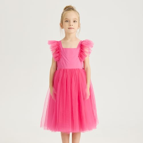 Image of Tutu.kk Toddler Girls Vintage Party Dress Ruffled Sleeve A-Line Tulle Flower Girl Dresses for Wedding,Birthday