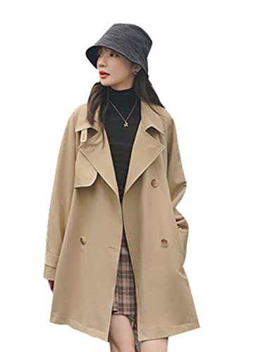 [ＰＴＯＲＧＥ] 春コート レディース 長袖 トレンチコート 無地 シンプル ゆったり アウター スプリングコート カジュアル 春服 ロングコート ミドル丈 ベルト付き 韓国風 ブレザーネックコート(4カーキ)