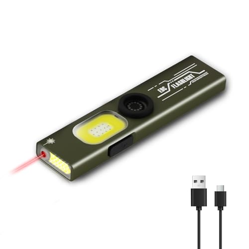 Laigaomi Small Tactical Flashlight Powerful UV Rechargeable Flashlights EDC Flat High 1000 Lumens with Magnetic and Penlight Waterproof 6 Modes for Camping Emergency Military Work Walking... (Green)