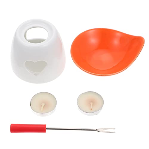 GRIRIW Home Hot Pot Ceramic Fondue Butter Warmer 1 Set Cheese Melting Pot Melting for Chocolate Fondue Color Random
