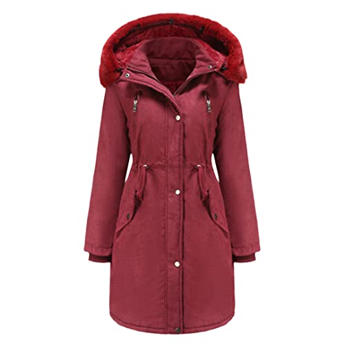 Manteau d'hiver femme bordeaux chaud à capuche pour vos balades sous la neige