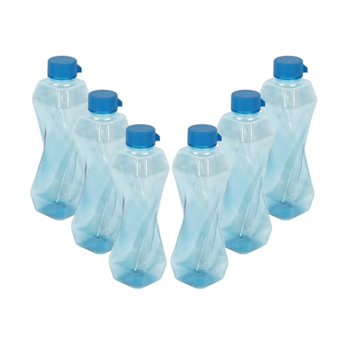 Image of PEARLPET Twist BPA-Free Plastic Water Bottle Set |Lightweight, Leak-Proof & Freezer Safe - Pack of 6 (1000ml Each), Blue