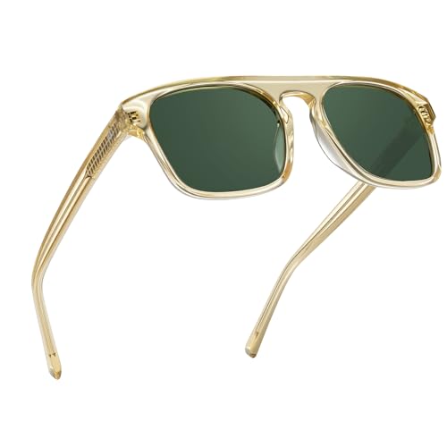 Image of BIRCEN Mens Acetate Polarized Sunglasses: Retro Square Sun Glasses UV400 Protection Anti-Glare Shades for Driving Travel