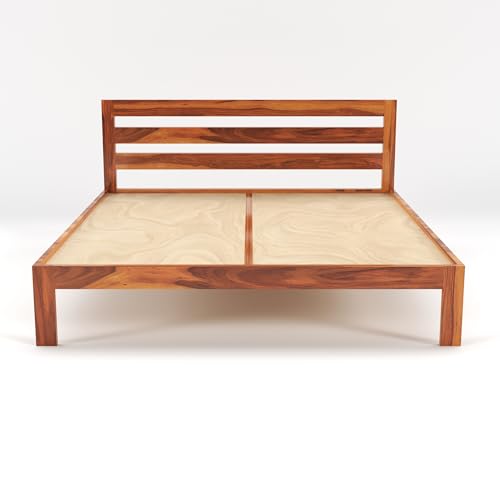Image of Shisso FurnitureSheesham Wood King Size Bed Without Storage for Bedroom Living Room Solid Wood King Bed | Finish Color - Brown, DIY