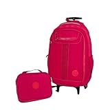 Mochila De Rodinha E Estojo Juvenil Feminino Masculino Escolar (Rosa Chiclete)