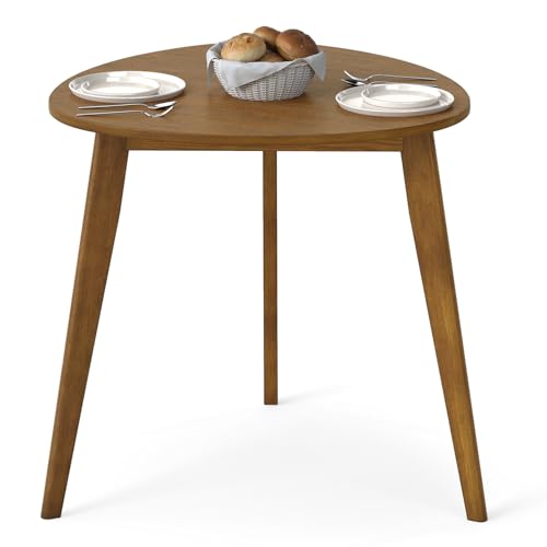 GOFLAME 35.5” Triangle Dining Table, Mid-Century Modern Kitchen Table with Solid Rubber Wood Legs, Space-Saving Dinner Table for Living Room, Dining Room, Apartment, Small Space, Walnut