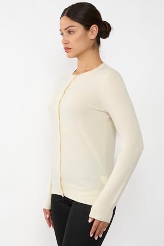 Image of JENNIE LIU Women's 100% Cashmere Button Front Long Sleeve Crewneck Cardigan Sweater