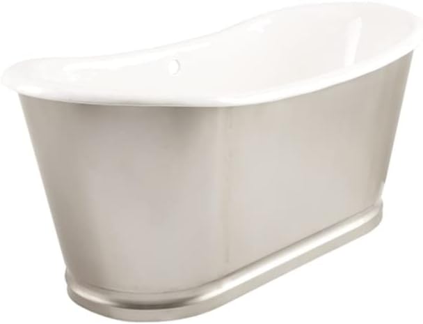 Signature Hardware 357140 Dorset Bateau 66" Cast Iron Soaking Freestanding Tub with Pre-Drilled Overflow Hole - Stainless Steel