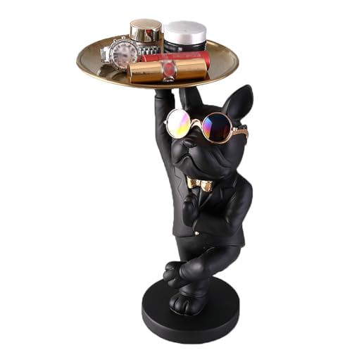 BYWXW Bandeja De Almacenamiento Joyas Decoración del Hogar Resina Bulldog Adornos Escultura Entrada Clave Entrada Caja Almacenamiento Decoración para Carteras Relojes Llaves Celulares(Color:Negro)