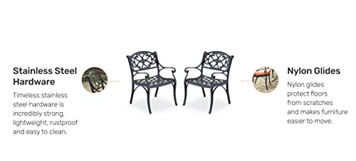 Homestyles Sanibel Black Stationary Cast Aluminum Outdoor Dining Chair, 2 Piece Patio Chairs, Set of 2 Garden Chairs with Armrest & Backrest for Garden Patio Pool Beach Yard, Black by homestyles - Image 2
