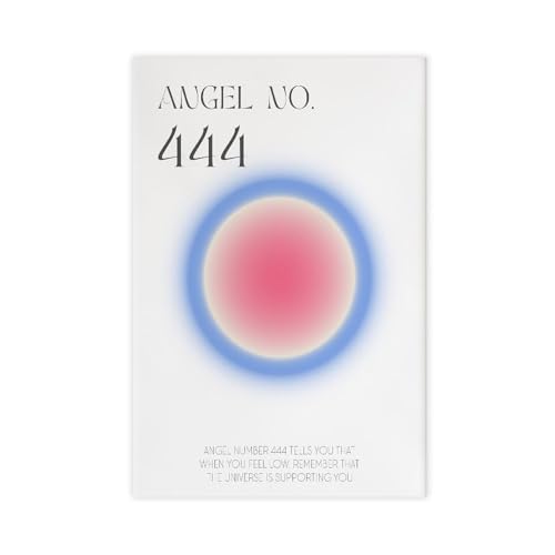SOWEI Angel Number 444 Print Pink Gradient Aura Poster Canvas Poster Bedroom Decor Office Room Decor Gift Unframe 12x18inch