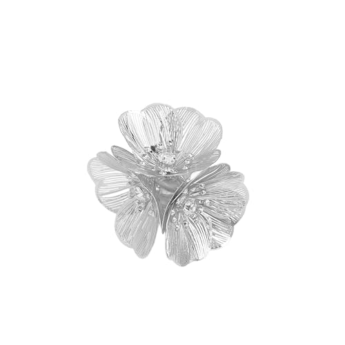 NewZenro Big CZ Flower Statement Ring for Women Fashion Dainty Gold Silver Plated Filigree Floral Adjustable Open Promise Wrap Finger Rings Comfort Fit Jewelry (Silver)