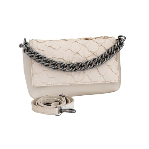 Bolsa Luna em Couro Legítimo de Pirarucu Sustentável, Alça Intercambiável, Tamanho Único – Marca Sool (Off White)