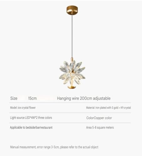 Image of Glowave Modern Gold Finish Luxury Crystal Flower LED Bedside Pendant Hanging Light Ceiling Lamp Light Fixture - Trichromatic | Warm White, White, Natural White | (844-1P Flower)