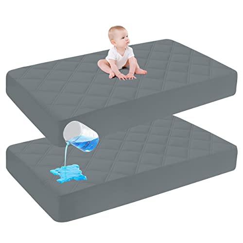 Image of Cute Castle Baby Waterproof Crib Mattress Protector, 28x52 Inch (Pack of 2), Dark Grey