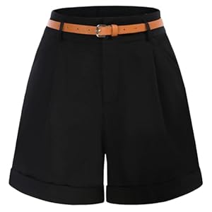 Belle Poque Damen Vintage Lässige Kurze Hose Shorts Sommer Kurze Hose Einfarbig Freizeit Shorts mit Gürtel