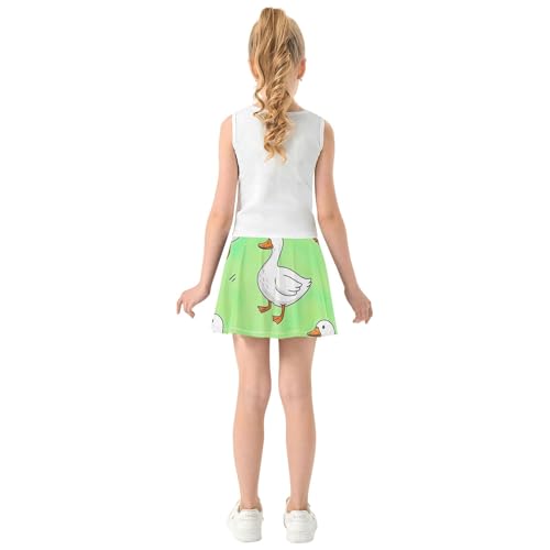 Children Girls' Shorts Athletic Skorts Skirts with Shorts Little Girl Cute White Ducks Green 4t4