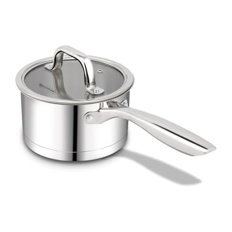 Rorence 1.5 QT Stainless Steel Saucepan, Sauce Pan with Clear Transparent Tempered Glass Lid for Sauce Gravy Pasta Vegetable, Induction Small Cooking Pot for All Stoves, Oven & Dishwasher Safe Cover