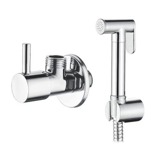 Ibergrif M22007R - Valvola da Angolo con Doccetta Bidet WC, Supporto e Flessibile, Rubinetto...