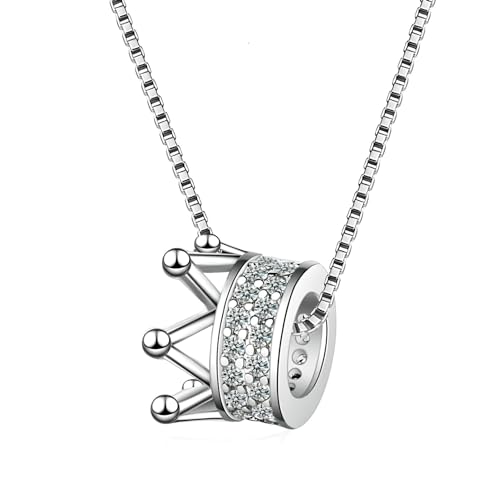 925 Sterling Silver Zircon Crown Necklace For Women - 14K Yellow Gold Royal Charm Crown Pendant With Chain - Full Crystal Crowns Shape Sparkling Queen Jewelry Gift For Women