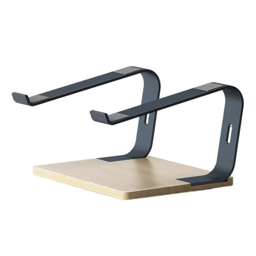 Supporto ergonomico per laptop con rialzo in alluminio e base in legno per uso da scrivania