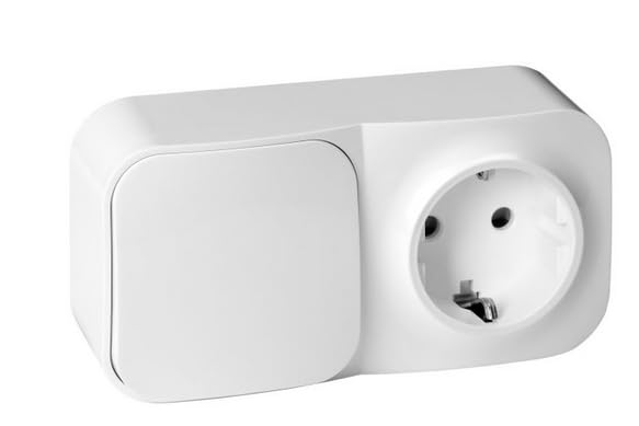 Miatic Enchufe con Interruptor Pared IP20 2P+T Schuko - Enchufe Pared para Uso Interior (Blanco)