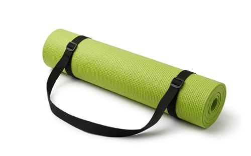 Image of Yoga Mat, 4mm Thick, with Carrying Strap, for Exercise and Fitness (Green)